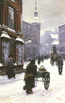 Paul Gustave Fischer : A Street Scene In Winter
